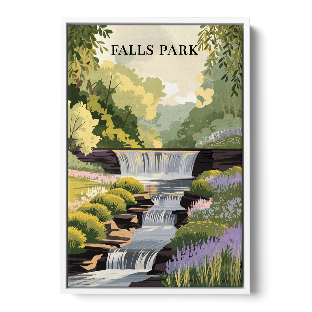Greenville Scenic Falls Park - White Frame Canvas