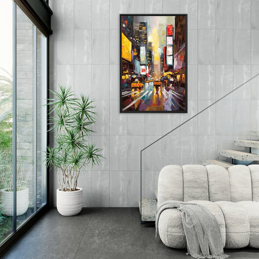 New York City Framed Street Photography Evening - Living Room Black Frame Canvas