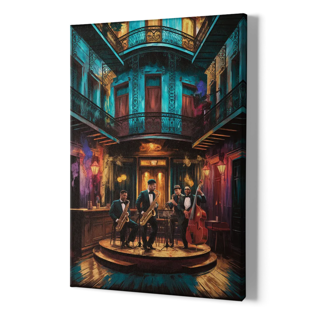 New Orleans Jazz Club Scene - Canvas Print Art Sides