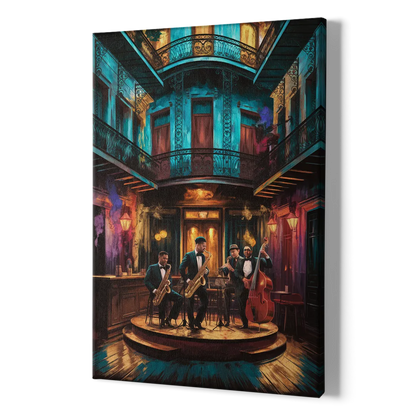 New Orleans Jazz Club Scene - Canvas Print Art Sides