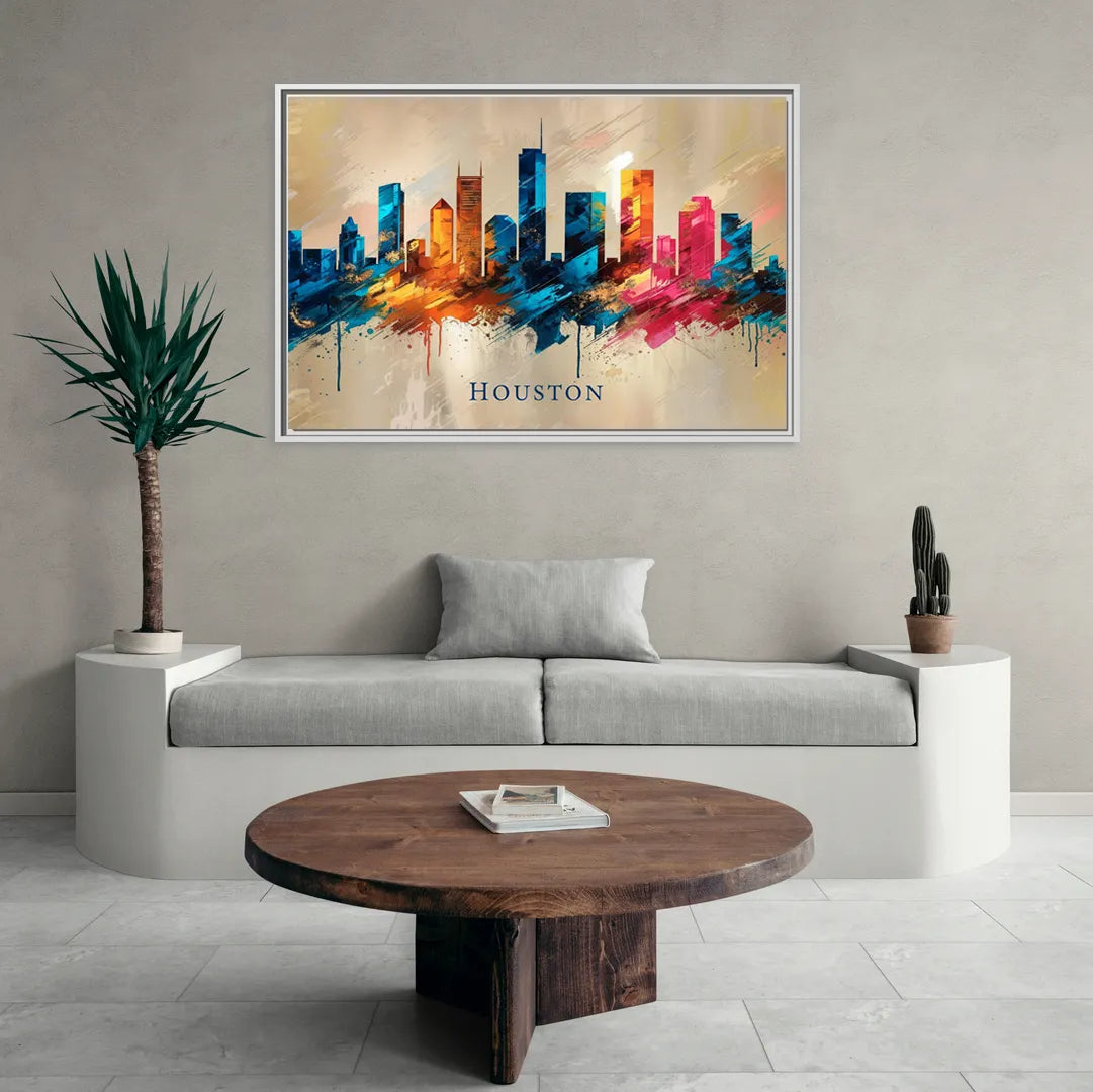 Houston Artistic Flair - Living Room White Frame Canvas
