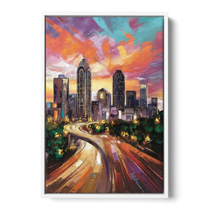 Atlanta Skyline at Sunset - White Frame Canvas