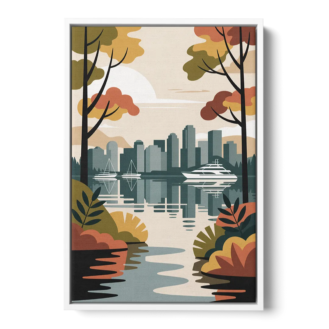 Stanley Park Seawall - White Frame Canvas