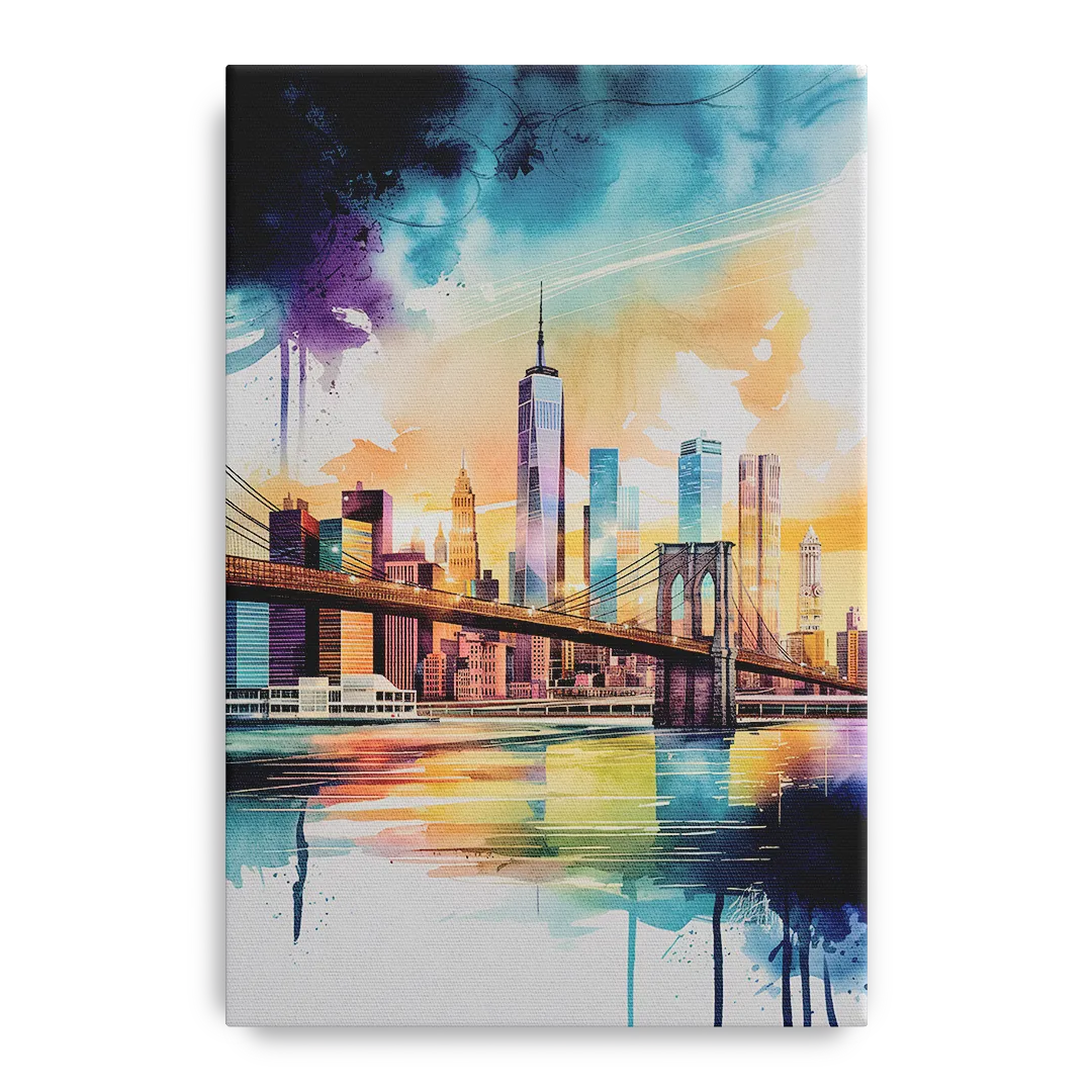New York City Skyline in Watercolor Hudson - Canvas Wall Art