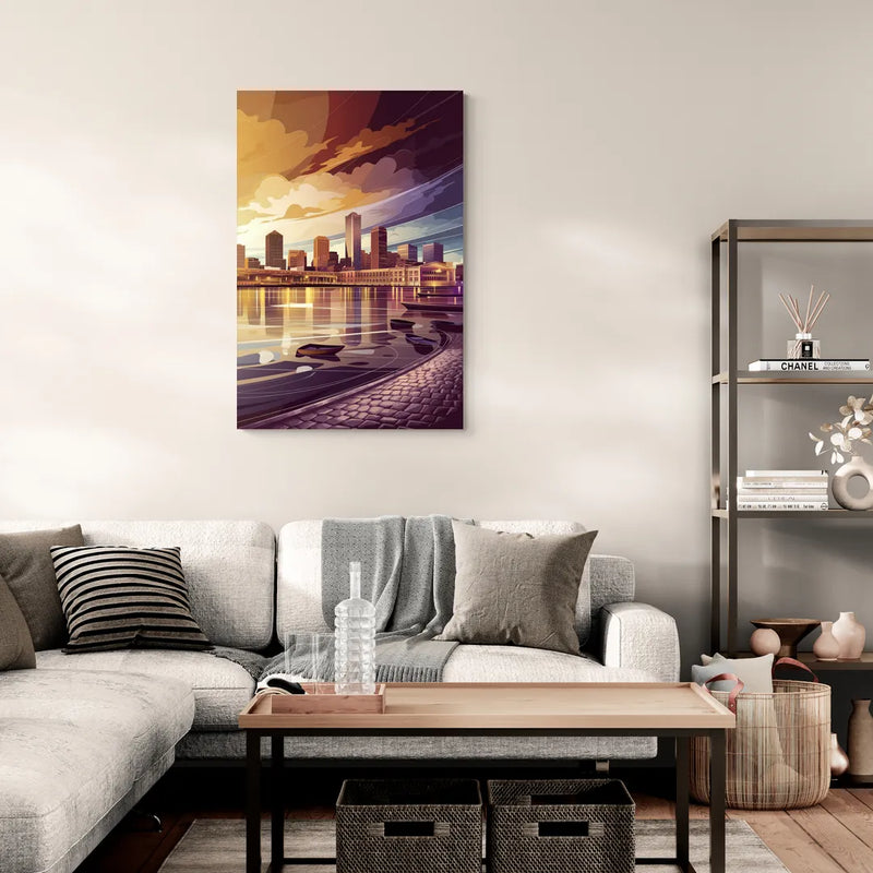 Boston Skyline at Sunset - Canvas Wall Art Living Room