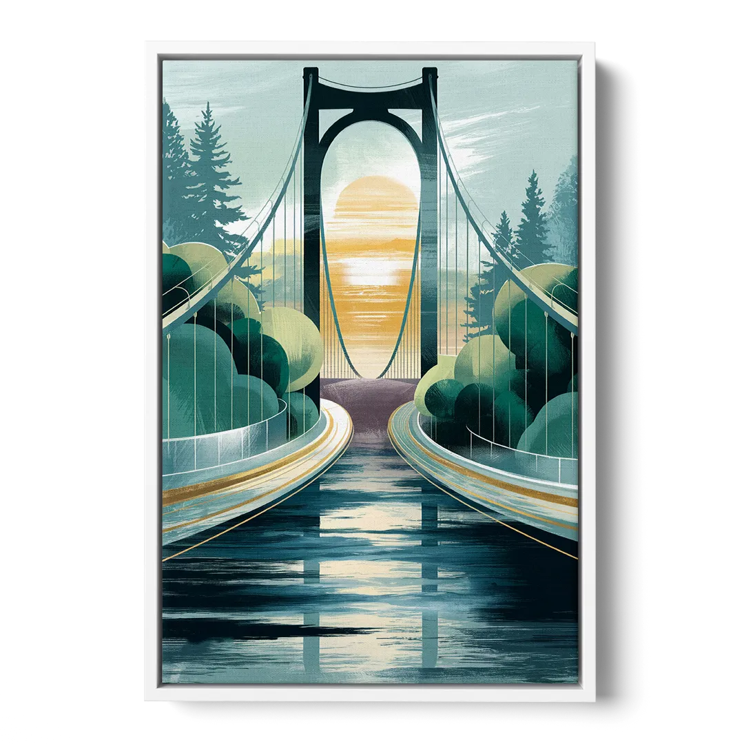 Tacoma Narrows Bridge Scene - White Frame Canvas