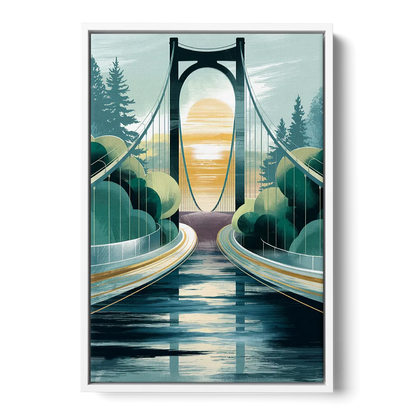 Tacoma Narrows Bridge Scene - White Frame Canvas