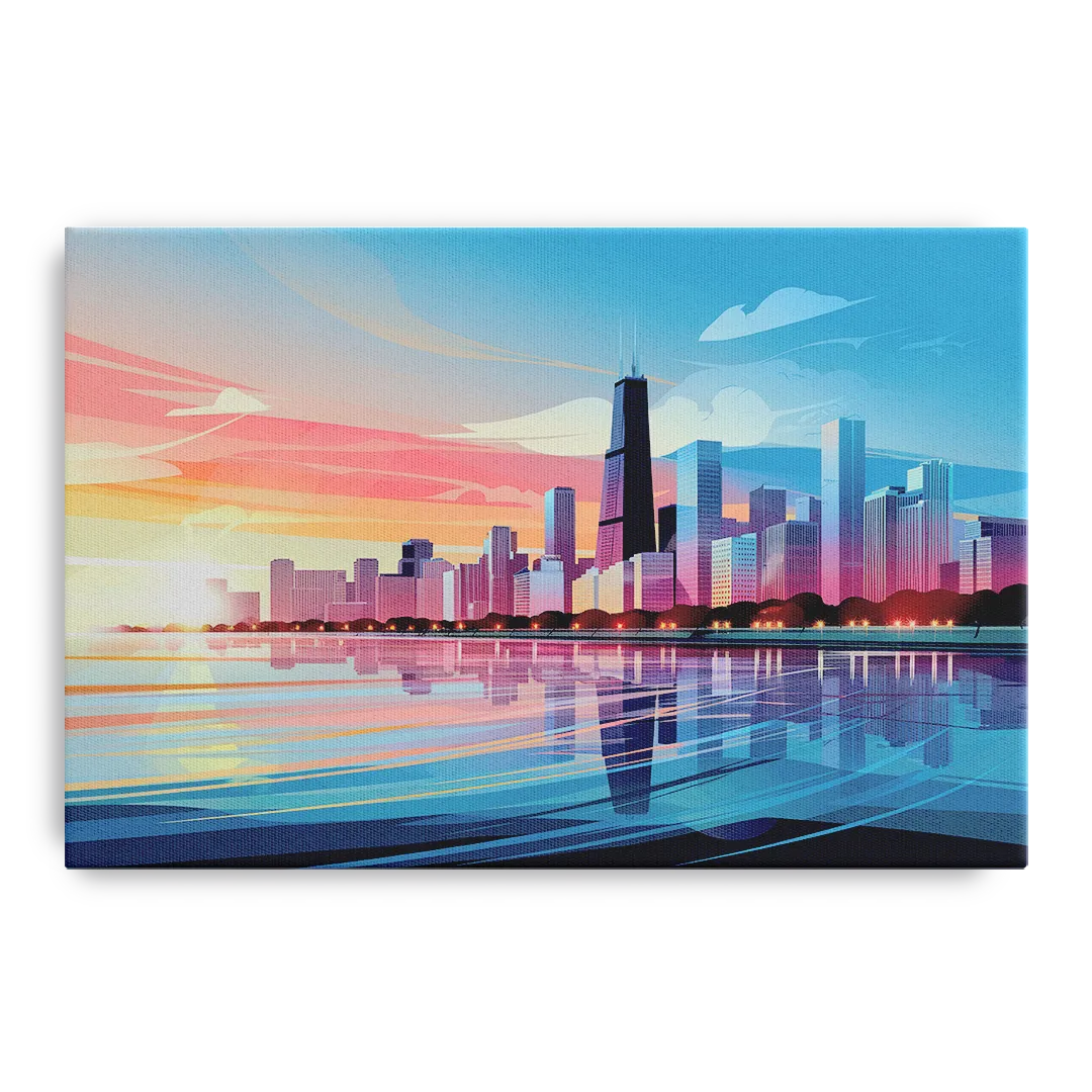 Chicago Skyline At Sunset - Canvas Wall Art