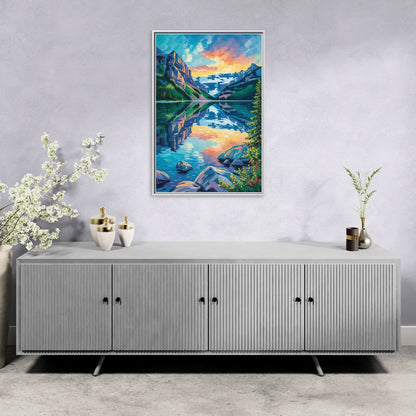 Lake Louise Reflections - Living Room White Frame Canvas