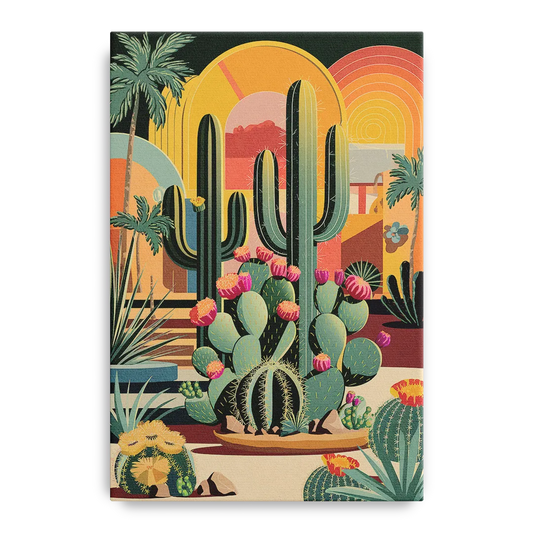 Palm Springs Colorful Cactus - Canvas Wall Art