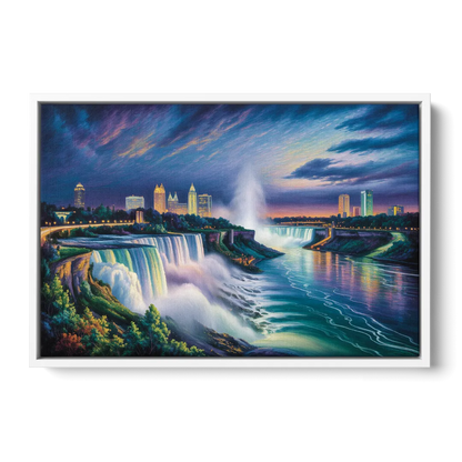 Niagara Night Skyline - White Frame Canvas