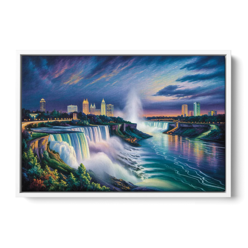 Niagara Night Skyline - White Frame Canvas