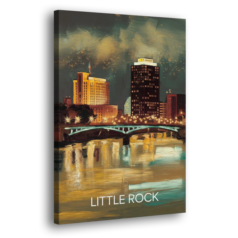 Little Rock Nighttime Skyline - Canvas Print Art Sides
