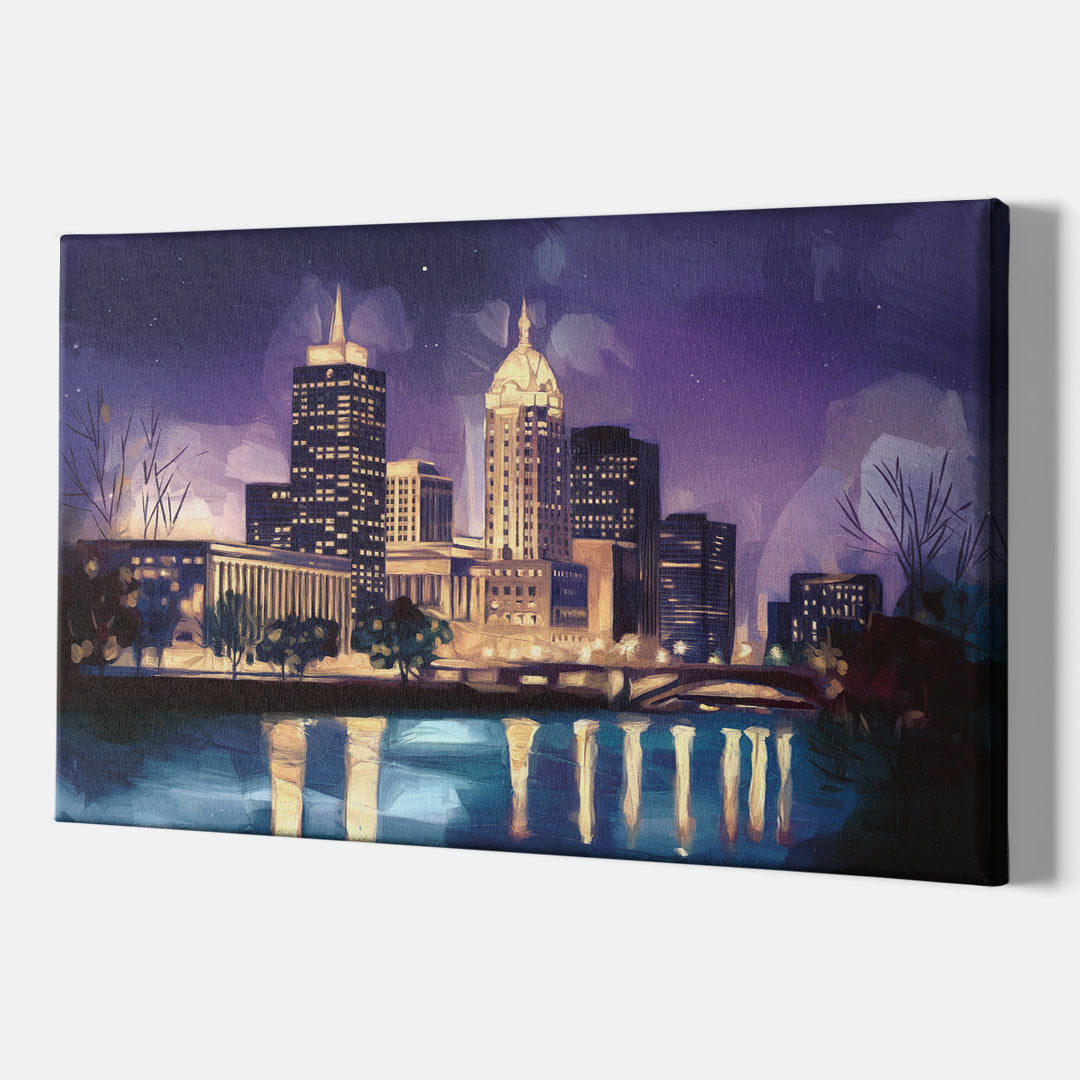 Indianapolis Nighttime Skyline - Canvas Wall Art Indoor
