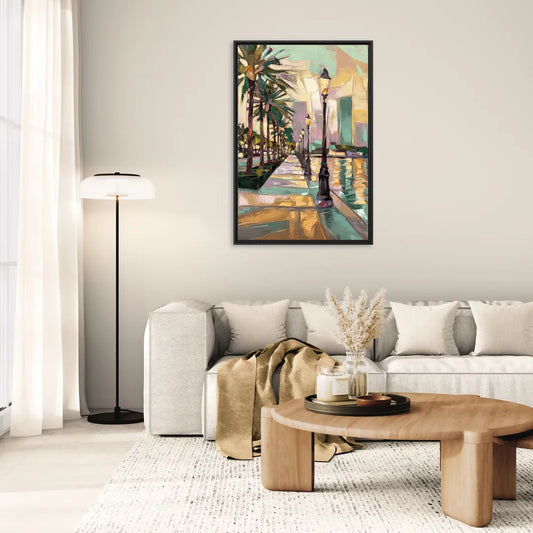 Tampa Bayshore Boulevard Scene - Living Room Black Frame Canvas