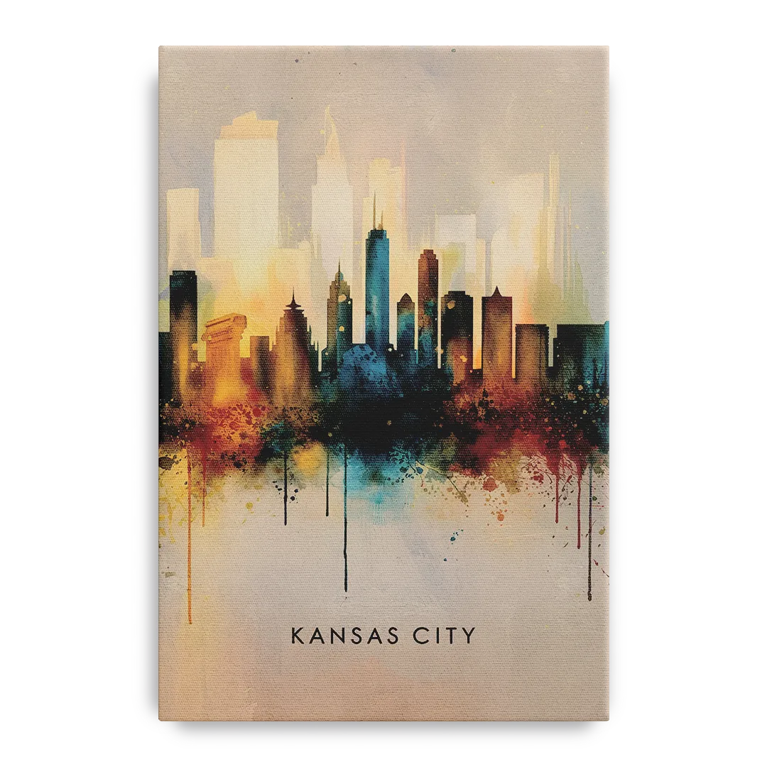 Kansas City Artistic Skyline - Canvas Wall Art
