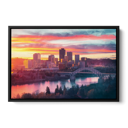 Spokane Skyline Sunset - Black Frame Canvas