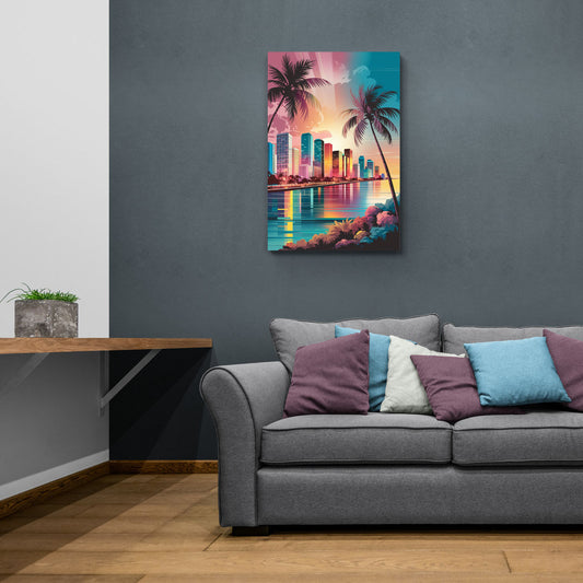 Miami Sunset Boulevard - Canvas Wall Art Living Room