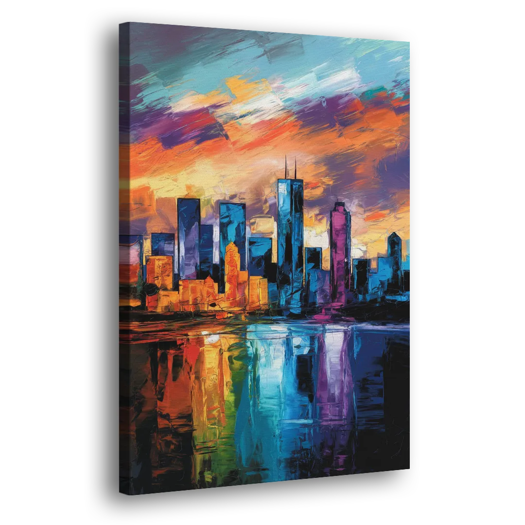 Oklahoma City Skyline with Thunder Colors - Canvas Print Art Sides