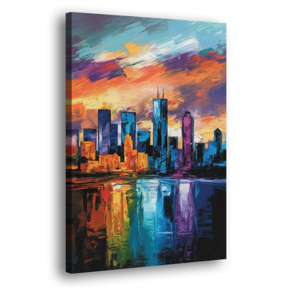Oklahoma City Skyline with Thunder Colors - Canvas Print Art Sides