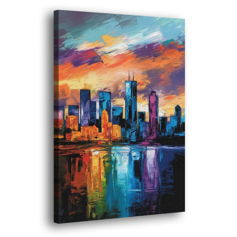 Oklahoma City Skyline with Thunder Colors - Canvas Print Art Sides