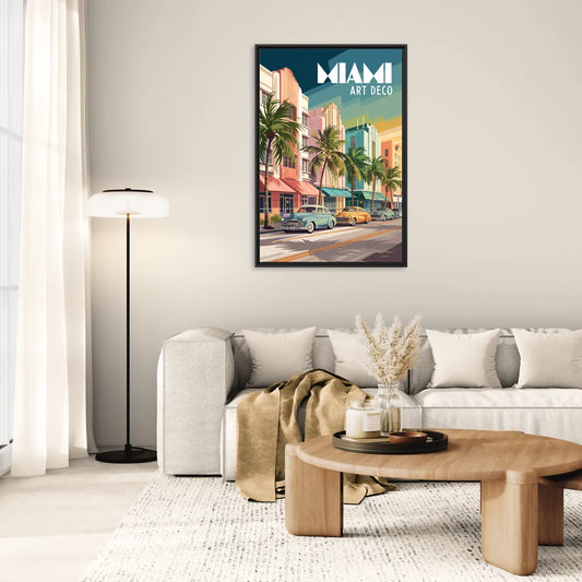 Miami Art Deco District - Living Room Black Frame Canvas