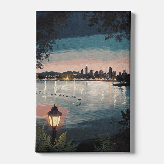 Oakland Lake Merritt Reflection - Canvas Wall Art