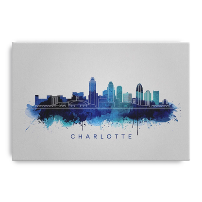 Charlotte Skyline With Blue Tones - Canvas Wall Art