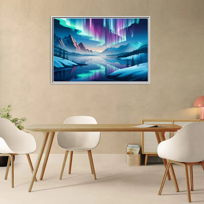 Anchorage Northern Lights Scene - Living Room White Frame Canvas