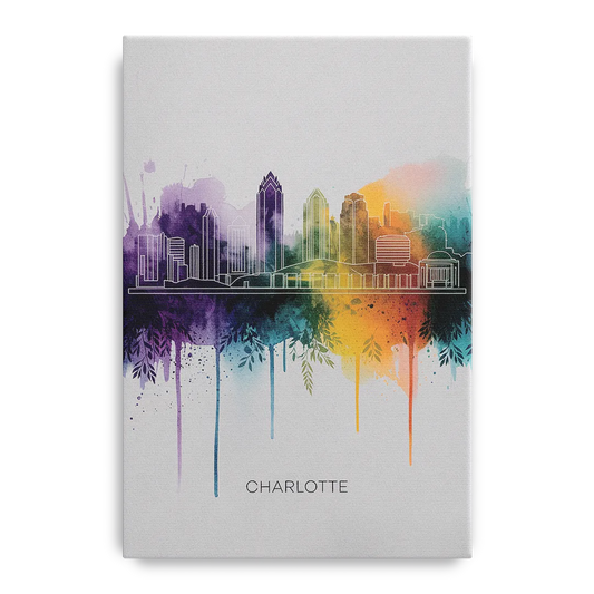 Charlotte Cityscape in Watercolor - Canvas Wall Art