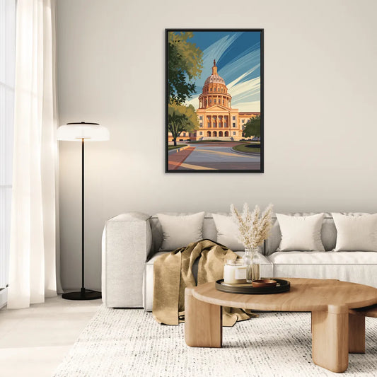 Austin Capitol Building Charm - Living Room Black Frame Canvas