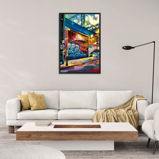 Oakland Street Art Scene - Living Room Black Frame Canvas