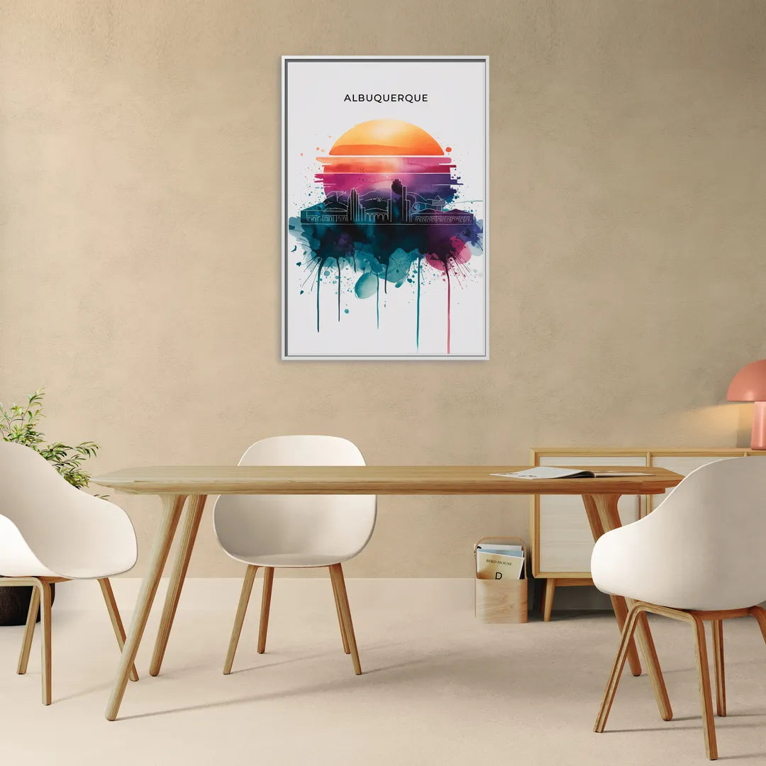 Albuquerque Skyline Sunset - Living Room White Frame Canvas