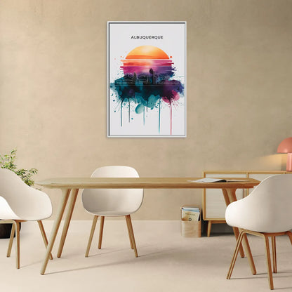 Albuquerque Skyline Sunset - Living Room White Frame Canvas