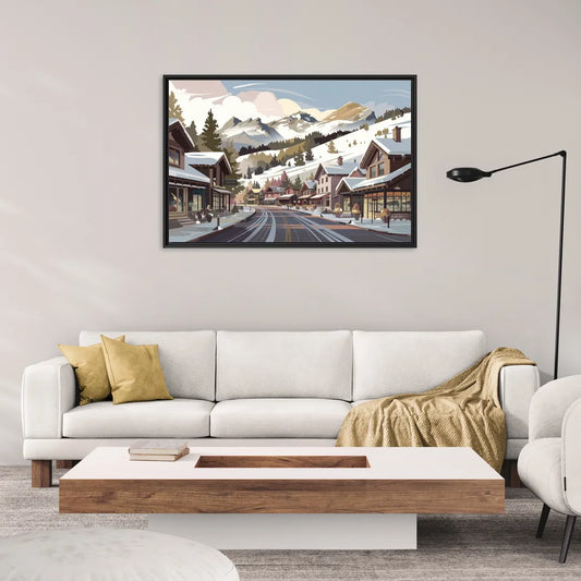 Telluride Ski Village View - Living Room Black Frame Canvas