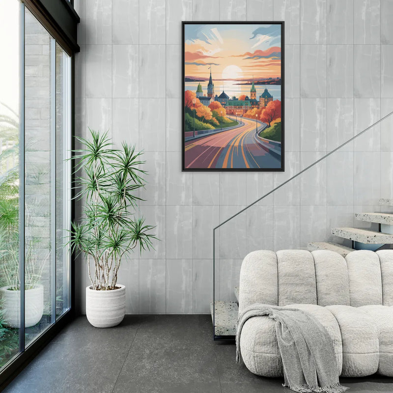 Quebec City Sunrise - Living Room Black Frame Canvas