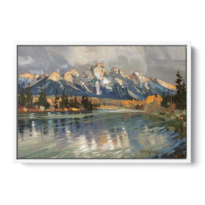 Jackson Hole River Reflection - White Frame Canvas