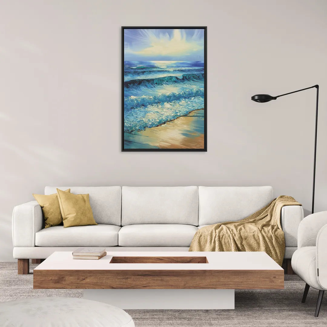 Honolulu Ocean Waves Scene - Living Room Black Frame Canvas