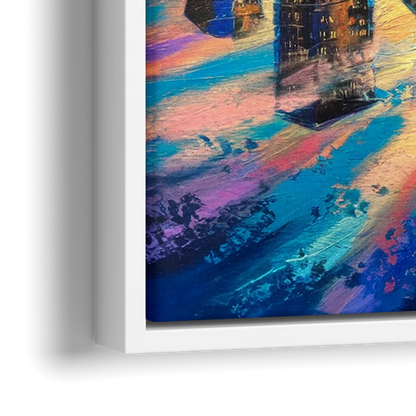 Houston Skyline Reflections - Close-Up White Frame Canvas