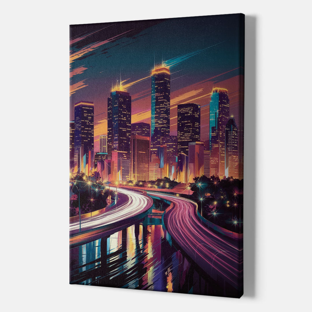 Houston City Lights - Canvas Wall Art Indoor