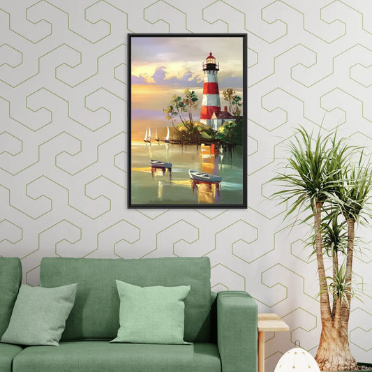 Hilton Head Island Coastal Lighthouse Nautical - Living Room Black Frame Canvas