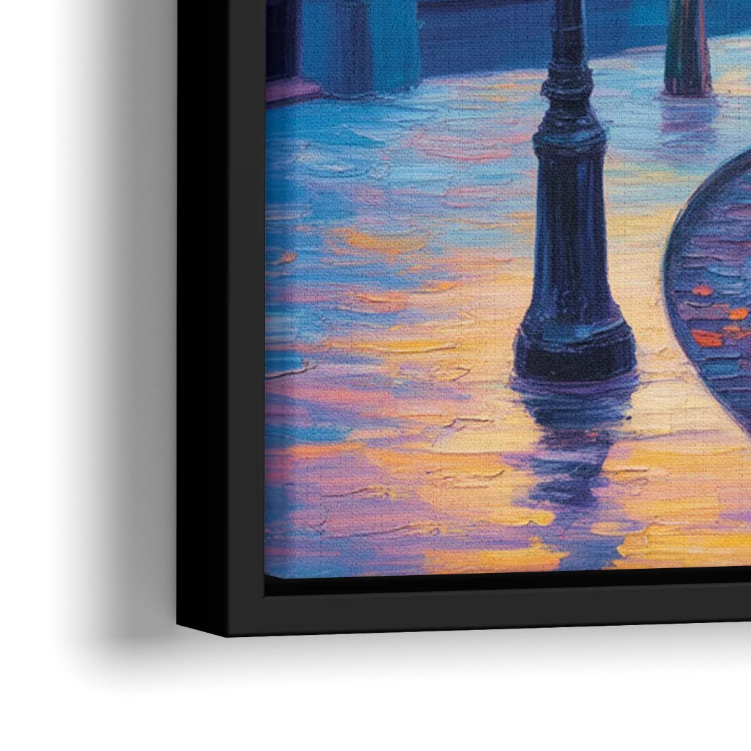 Crescent Street Lights - Close-Up Black Frame Canvas