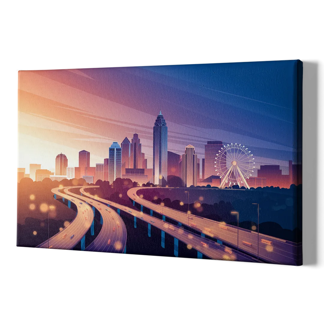 Atlanta Aerial City View - Canvas Print Art Sides