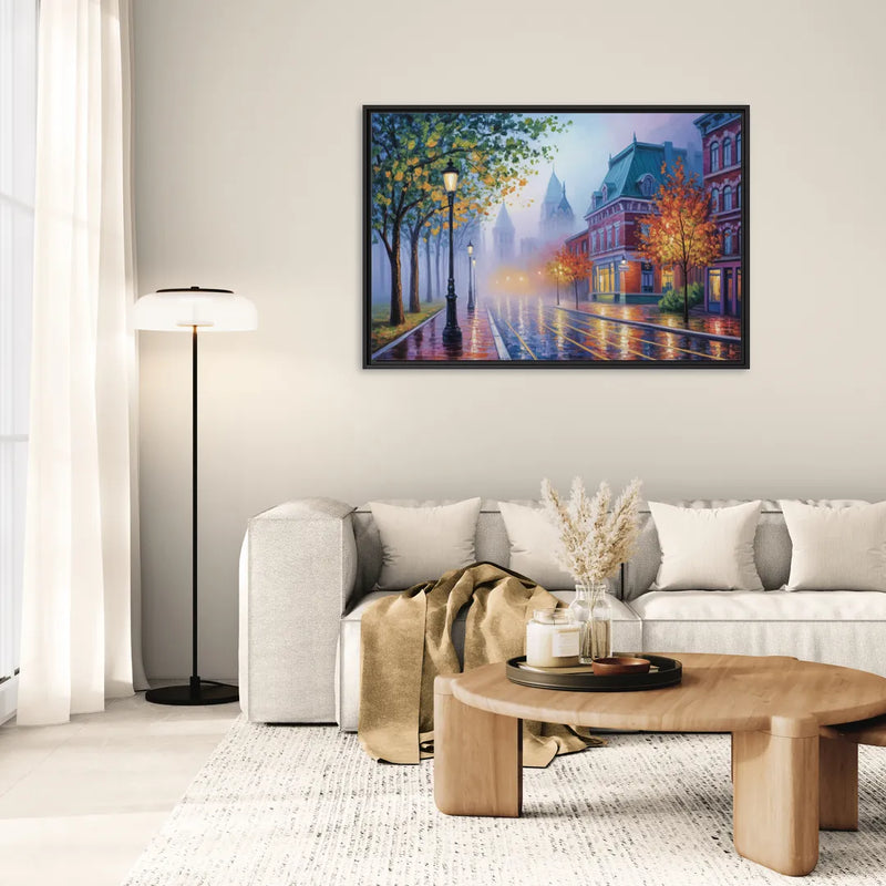 Quebec City Foggy Morning - Living Room Black Frame Canvas