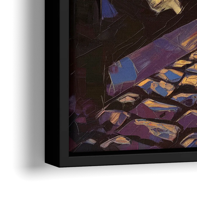 Boston Downtown Night Lights - Close-Up Black Frame Canvas