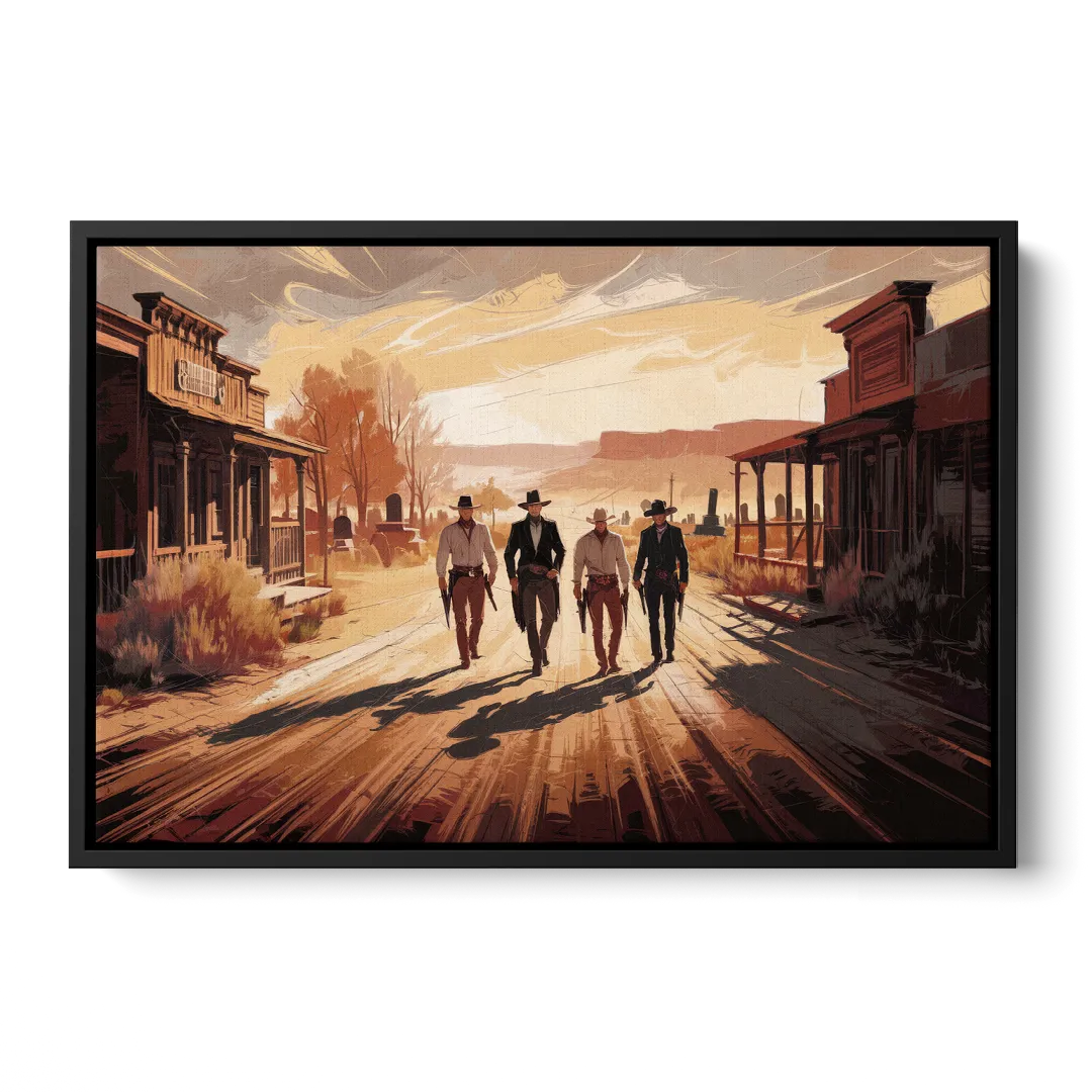 Tombstone Gunfight Scenery - Black Frame Canvas