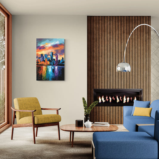 Oklahoma City Skyline with Thunder Colors - Canvas Wall Art Living Room