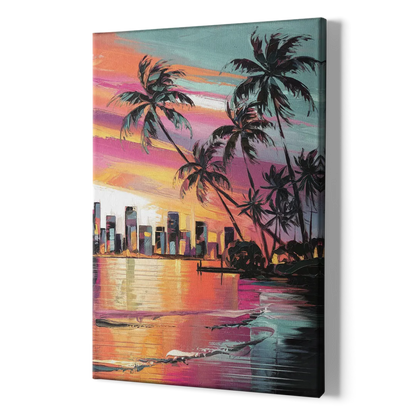 Miami Palm Trees and Sunset - Canvas Print Art Sides
