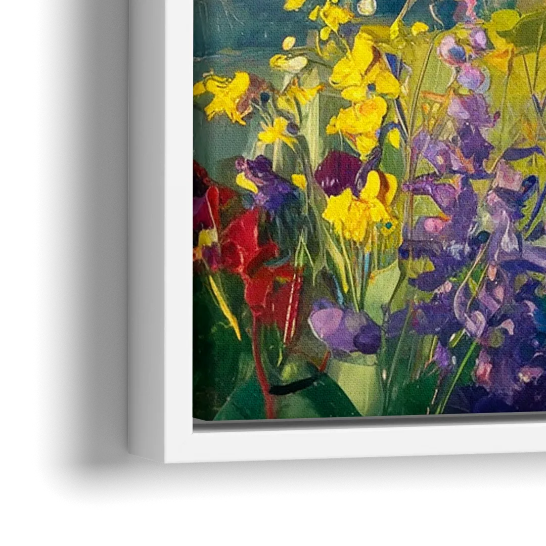 Breckenridge Summer Wildflowers - Close-Up White Frame Canvas