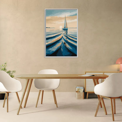 Seaside Sailboat Horizon - Living Room White Frame Canvas